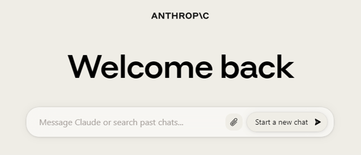 Capture d'écran de la page d'accueil de Anthropic Claude pour débuter un chat
