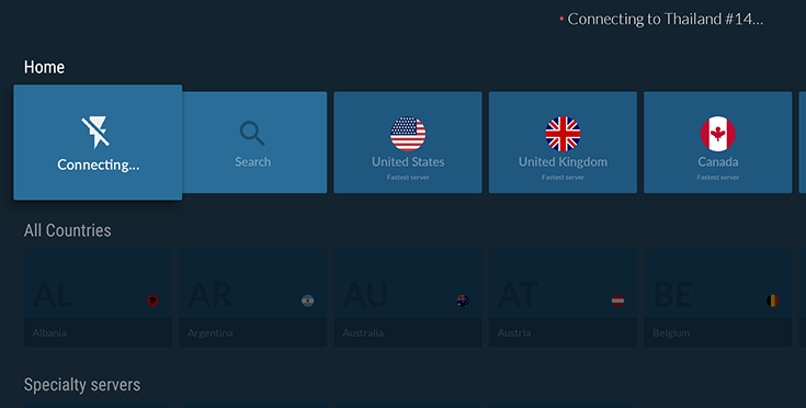 Screenshot NordVPN App auf Fire TV Stick, mit Trennen Button