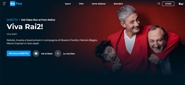 Webseite vom kostenlosen Streaming-Anbieter RaiPlay