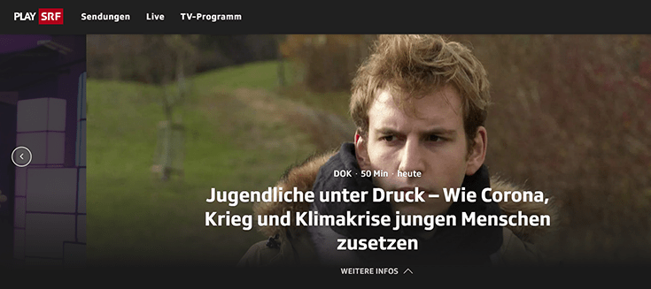 Screenshot der SRF Startseite