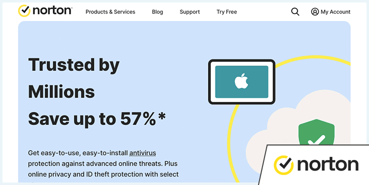 Screenshot der Website von Norton, Logo hinzugefügt