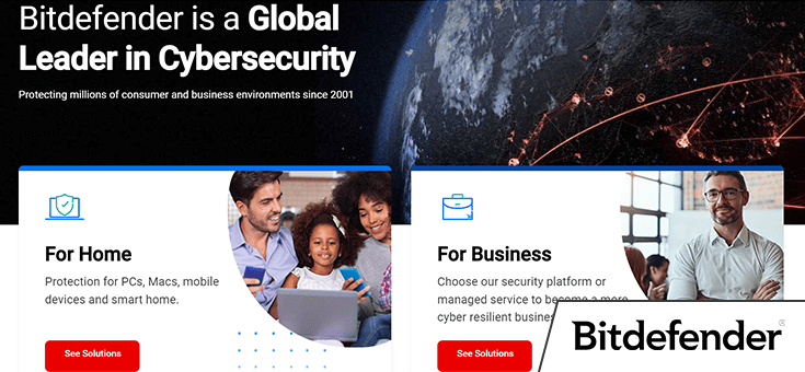 Screenshot der Website von Bitdefender, April 2023, Logo hinzugefügt