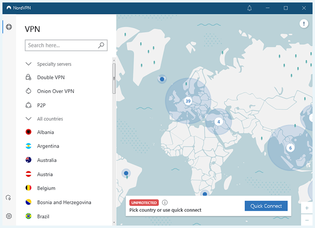 Screenshot NordVPN, Client abgemeldet
