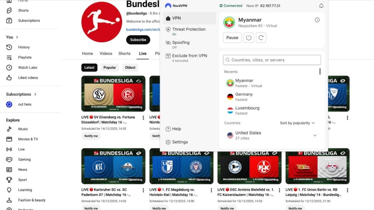 Bundesliga Gratis-Streams bei YouTube, Myanmar