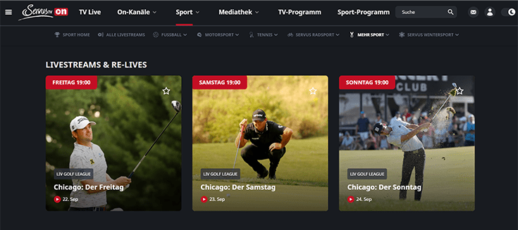 Screenshot Servus TV verbunden mit NordVPN