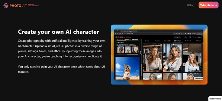 Screenshot Startseite Photo Avatar AI
