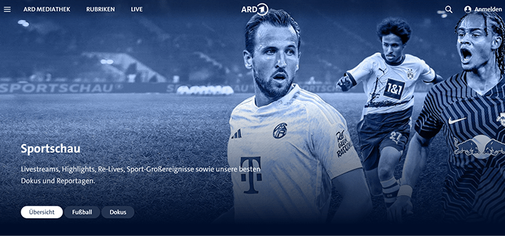 Screenshot der Webseite von ARD1 Sportschau.