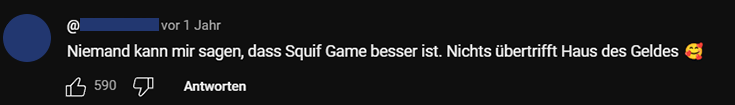 YouTube-Kommentar zum Trailer von Haus des Geldes.