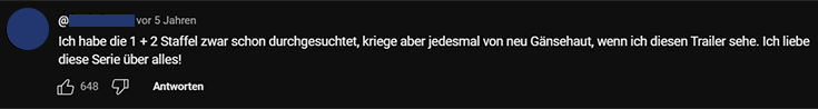 YouTube-Kommentar zum Trailer von Stranger Things.