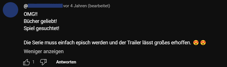YouTube-Kommentar zum Trailer von The Witcher.