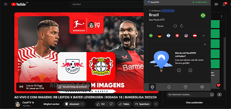 RB Leipzig vs Bayer Leverkusen auf CazéTV mit NordVPN