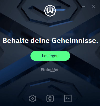 Windscribe Benutzeroberfläche vor Anmeldung