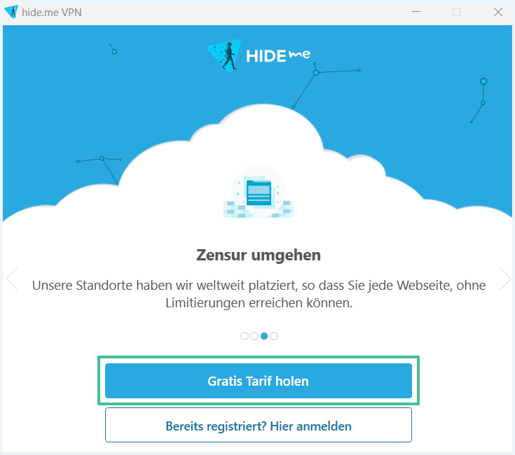 Gratis-Tarif-Option von Hide.me in Grün umrandet