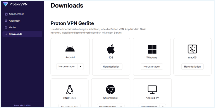 Download-Center von Proton VPN