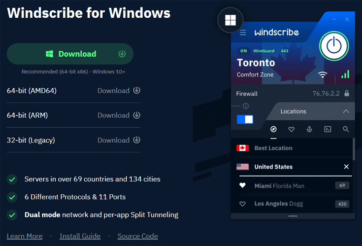 Windscribe kostenloser Download-Bereich