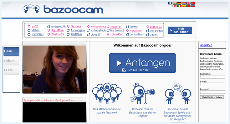 Screenshot Deutsches Chat Netzwerk Bazoocam