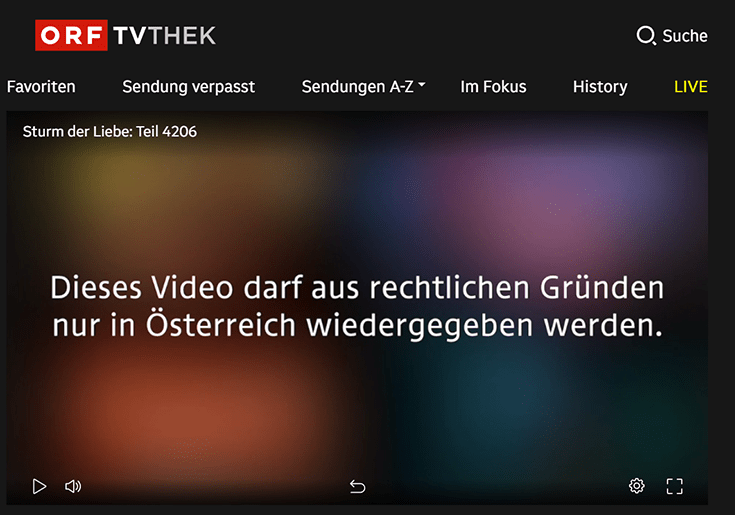 Screenshot ORF-Website mit Hinweis auf Ländersperre.