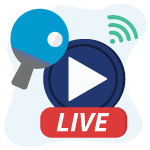 Symbol Tischtennis Live Übertragung, Tischtennisschläger mit Playbutton und Anzige live