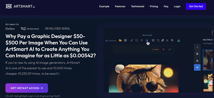 Screenshot Artsmart AI, eine Webseite zur Erstellung von KI-Bildern