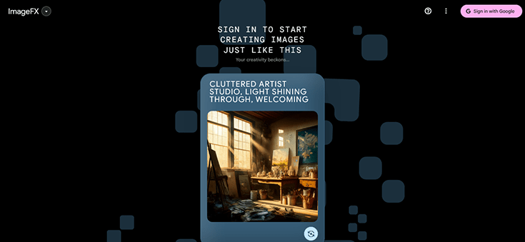Screenshot der ImageFX by Google Startseite