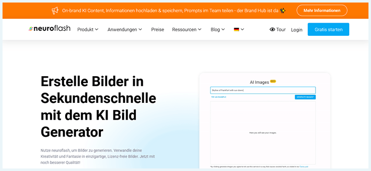 Screenshot Neuroflash KI Bildgenerator aus Deutschland