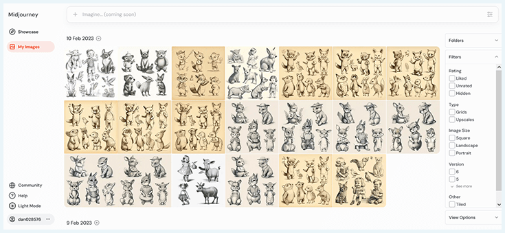Screenshot des Nutzerkontos im Midjourney KI-Image-Generator