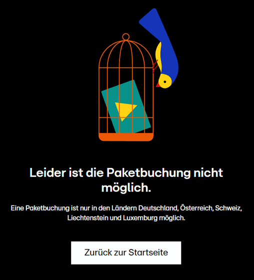 Geo-Sperre, die eine Paketbuchung bei Nitro verhindert