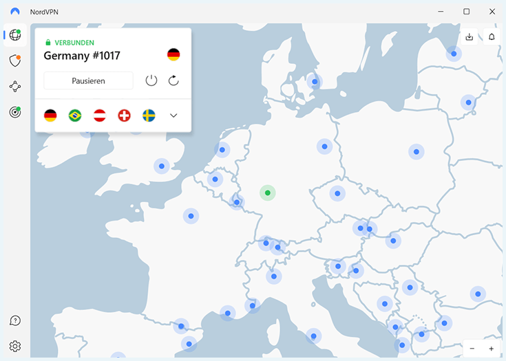 NordVPN Benutzeroberfläche verbunden mit Deutschland