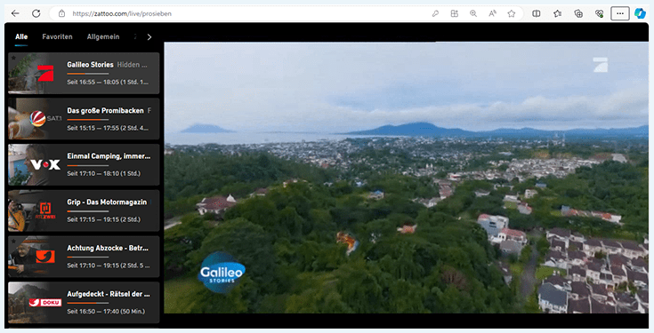 Zattoo Schweiz Screenshot mit kostenlosem Pro7 Stream