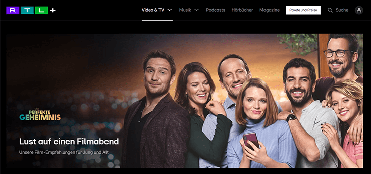 Screenshot der Webseite von RTL Plus