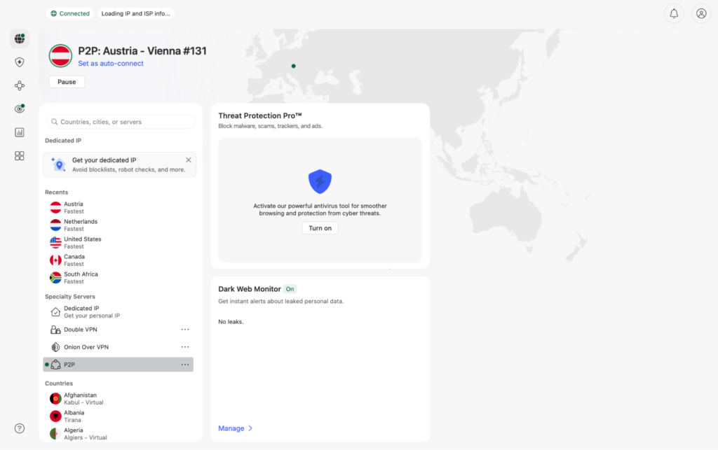 nordvpn connected to server