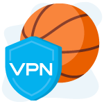Symbol Basketball mit VPN Schild für NBA weltweit online sehen mit VPN