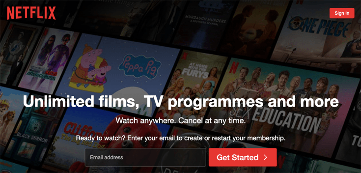 A screenshot of Netflix's homepage
