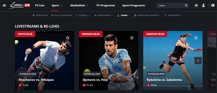 captura de Servus TV, Austria para ver Roland Garros en vivo online gratis