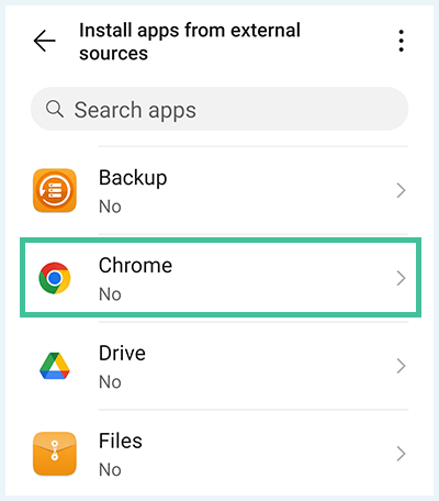 Screenshot of Android, Install apps from external sources