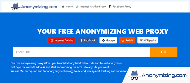 Captura de pantalla de pagina web de Anonymizing.com con logo