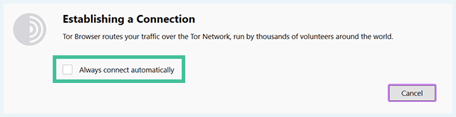 Captura de pantalla para establecer conexión con Tor