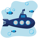 Submarino, peces y burbujas