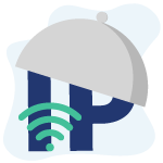 Icono muestra las letras IP cubierto con una tapa, representando un ip anónimo