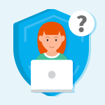 Persona con un signo de interrogación sobre escudo azul