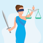 Dama de la justicia con balanza jurídica e icono de espada
