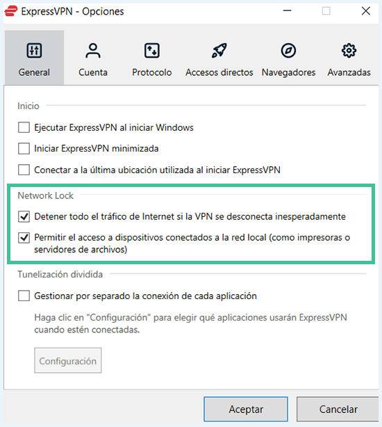 Configuración de kill switch en ExpressVPN Windows español