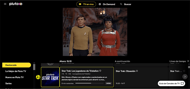 Captura de PlutoTV con imágenes de Star Trek