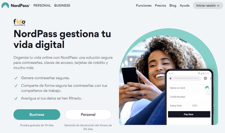 Web principal en español de NordPass
