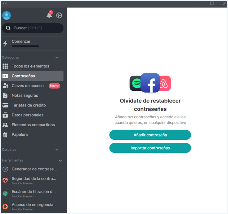NordPass con opción de añadir contraseña o importar