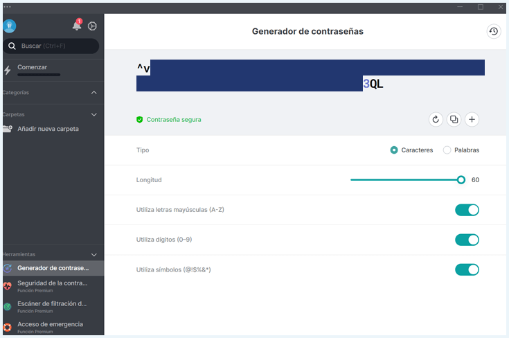 Condiguración de NordPass español generador contraseñas