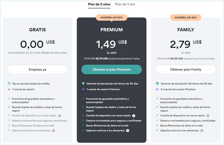 precios personal plan de dos años NordPass en USD