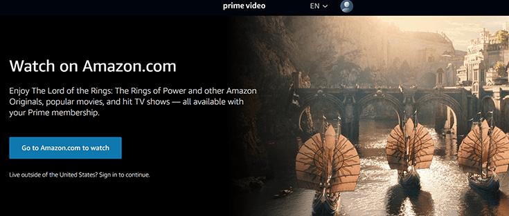Captura de web EEUU de Amazon Prime Video con Lord of the Rings