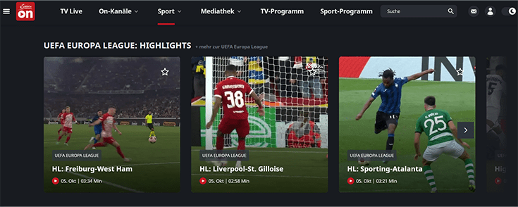 web de Servus TV para ver la Europa League en directo