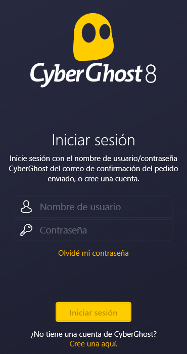 Inicio de sesión en CyberGhost windows español